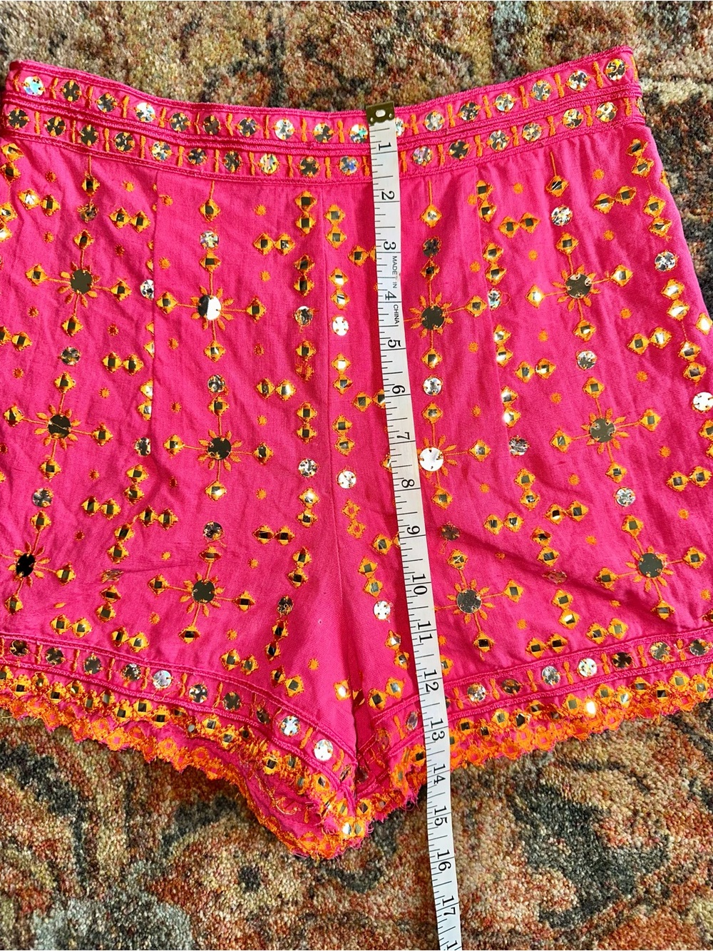 Zara Bright Pink Embellished Women’s Shorts with Silver Mirror Accents - Picture 2 of 8